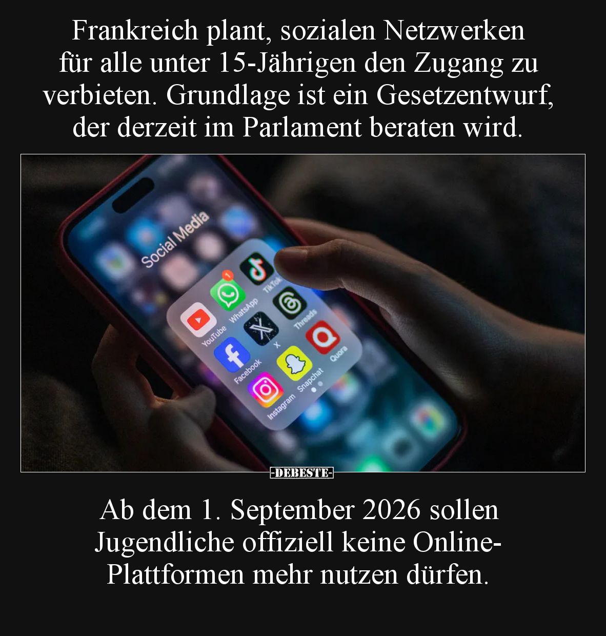 Frankreich plant, sozialen Netzwerken für alle unter 15-Jährigen den Zugang zu verbieten. Grundlage ist ein Gesetzentwurf, de...
