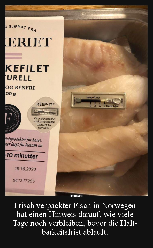 Frisch verpackter Fisch in Norwegen hat einen Hinweis..