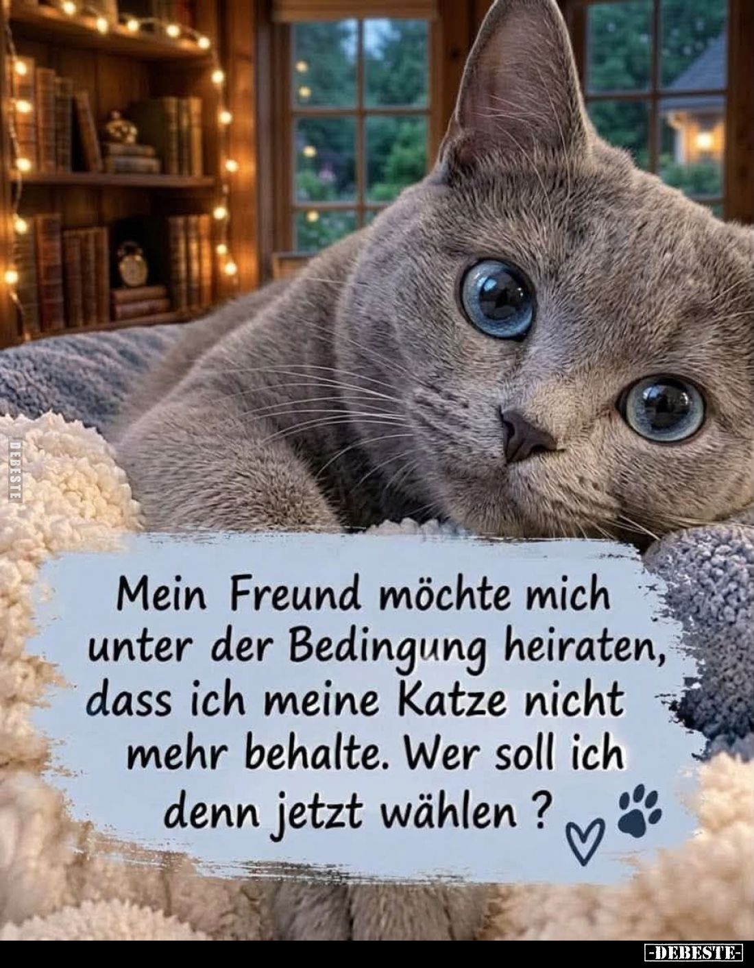 Mein Freund möchte mich unter der Bedingung heiraten, dass ich meine Katze nicht mehr behalte.
Wer soll ich denn jetzt wähle...
