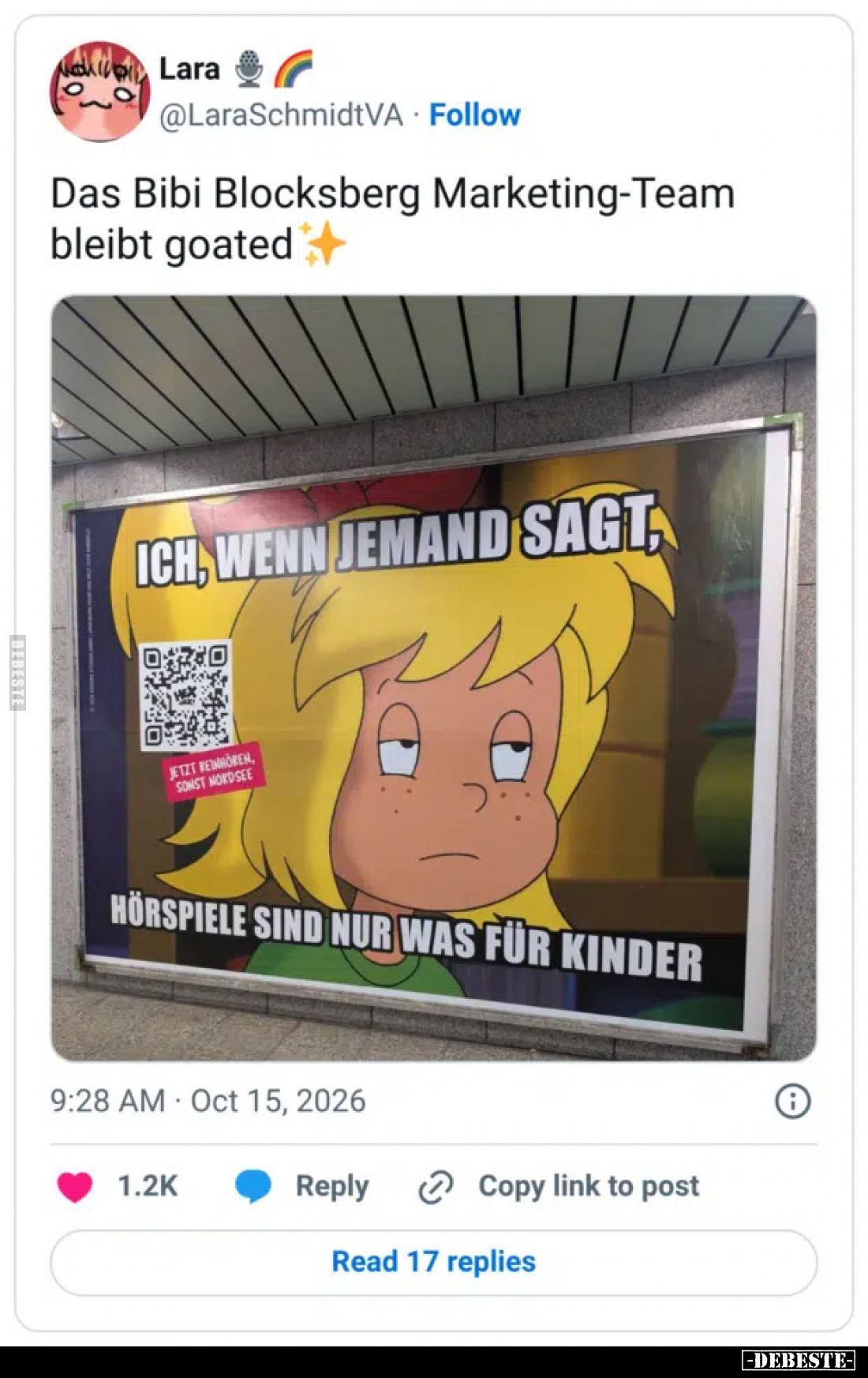 Das Bibi Blocksberg Marketing-Team bleibt goated.
Ich, wenn jemand sagt,
Jetzt reinhören, sonst Nordsee
Hörspiele si...