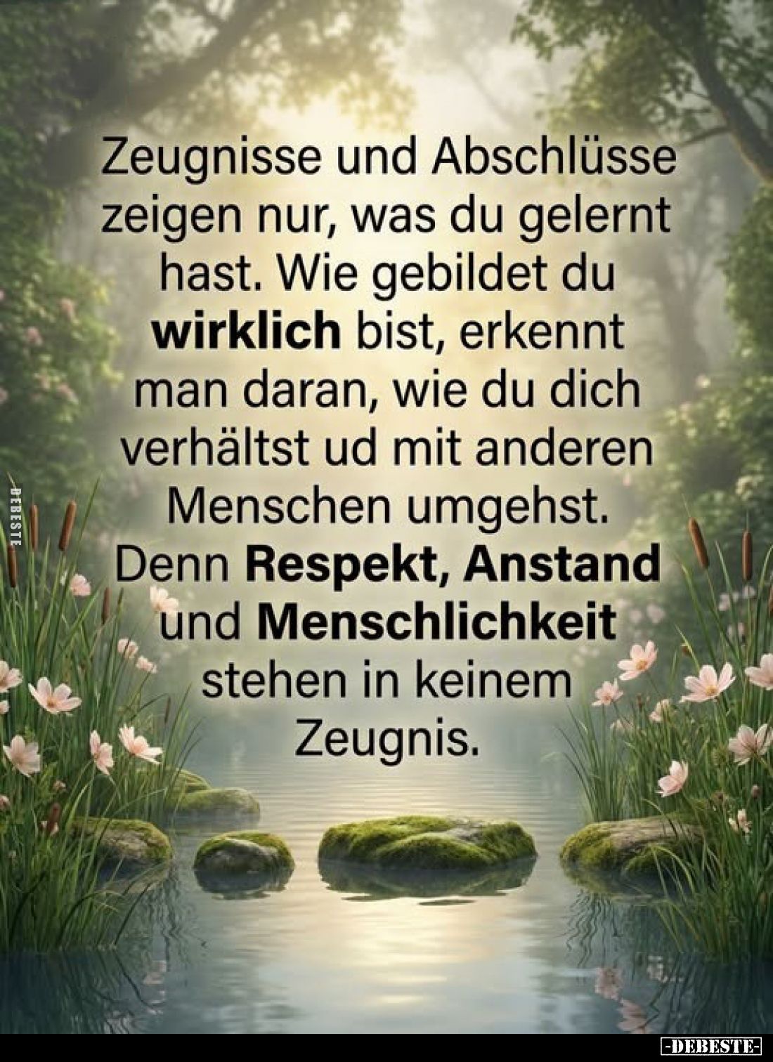 Zeugnisse und Abschlüsse zeigen nur, was du gelernt hast. Wie gebildet du wirklich bist, erkennt man daran, wie du dich verhä...