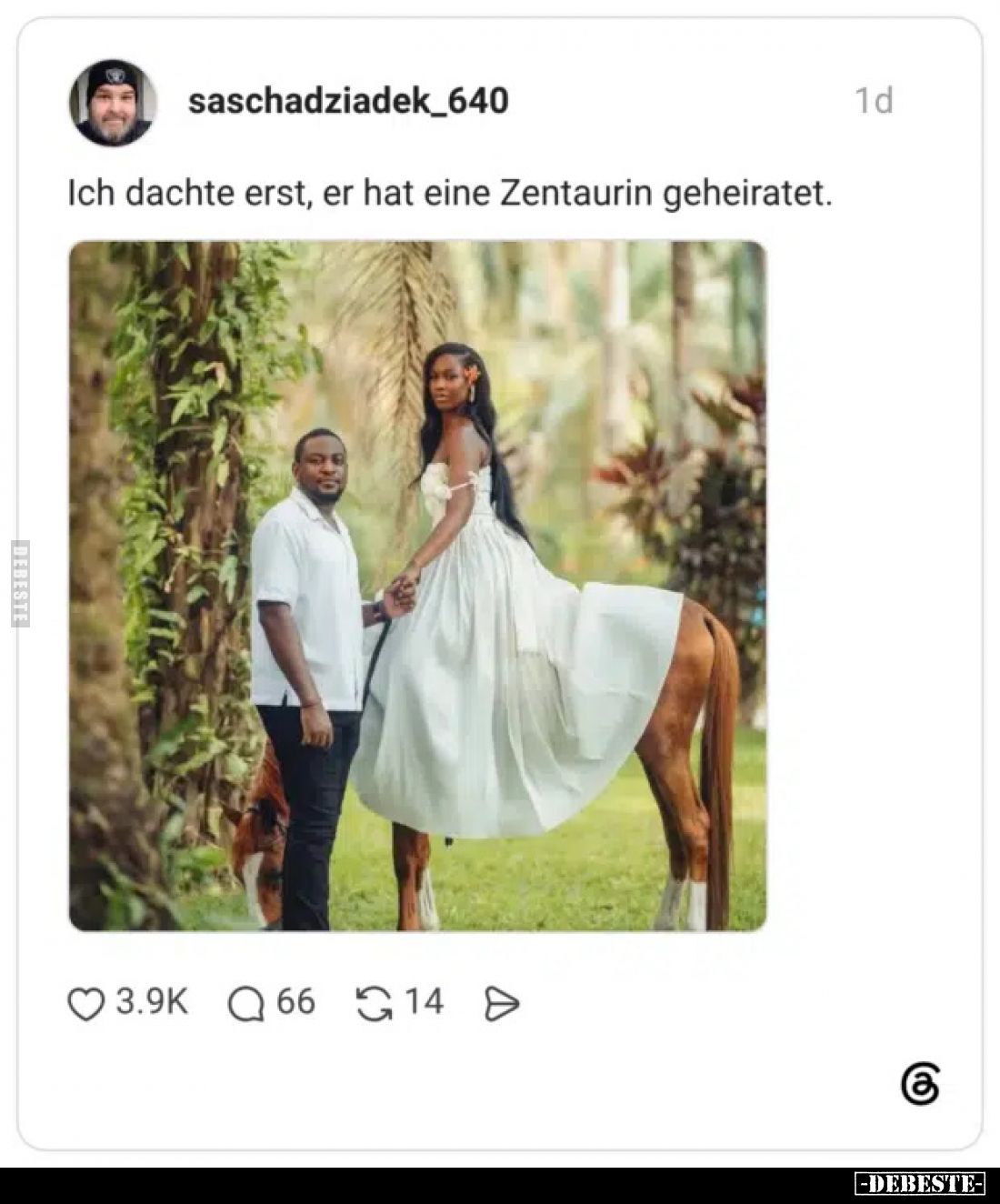 Ich dachte erst, er hat eine Zentaurin geheiratet.