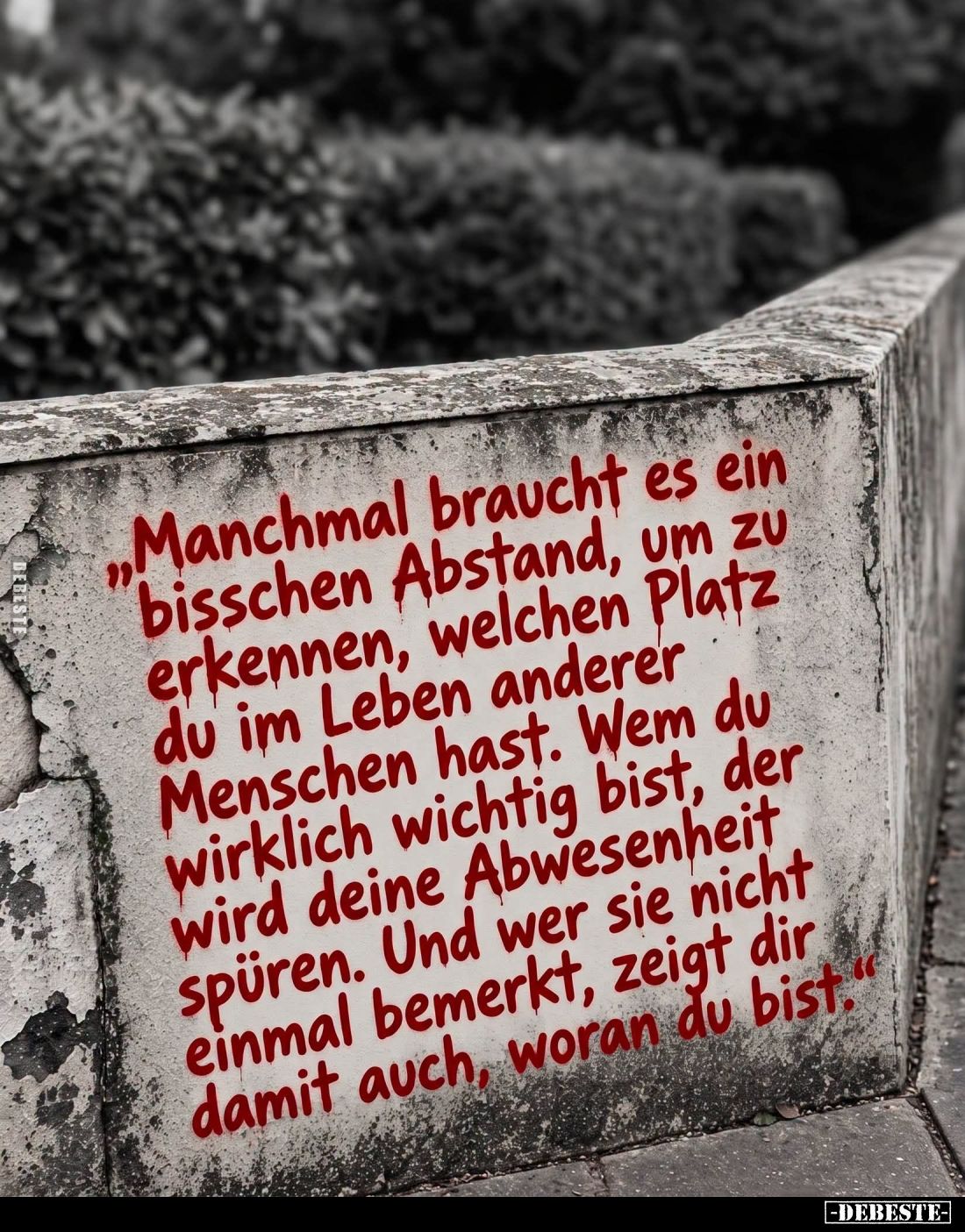 Manchmal braucht es ein bisschen Abstand, um zu erkennen, welchen Platz du im Leben anderer Menschen hast.

Wem du wirklich...