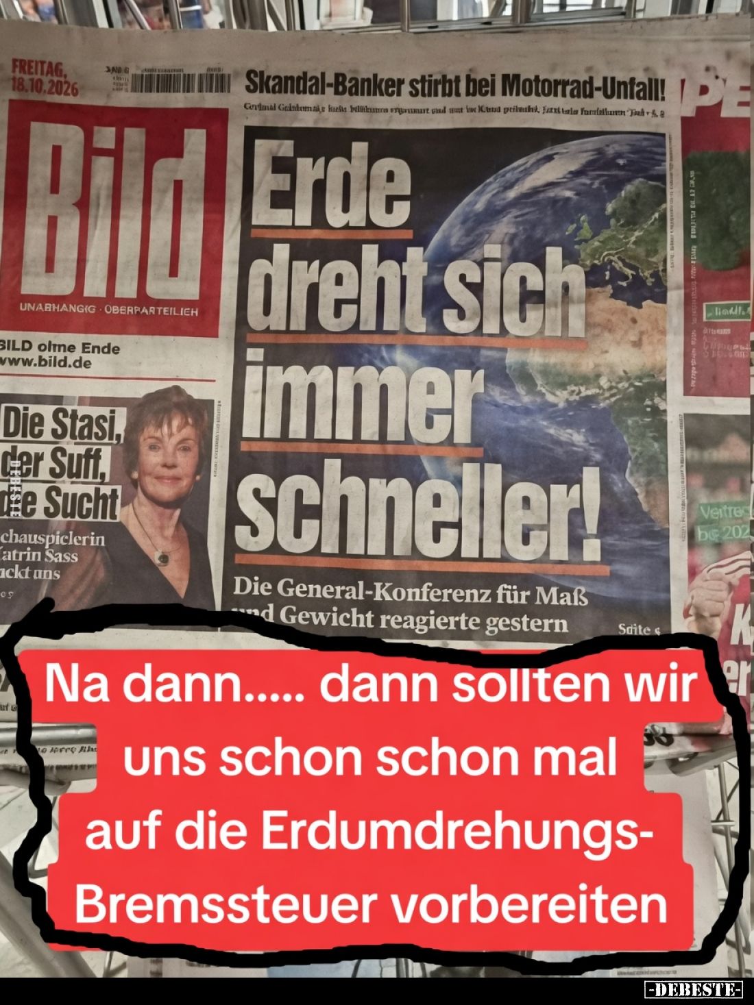 Erde
dreht sich
immer
schneller!

Na dann..... dann sollten wir
uns schon schon mal
auf die Erdumdrehungs-
Bemssteuer...