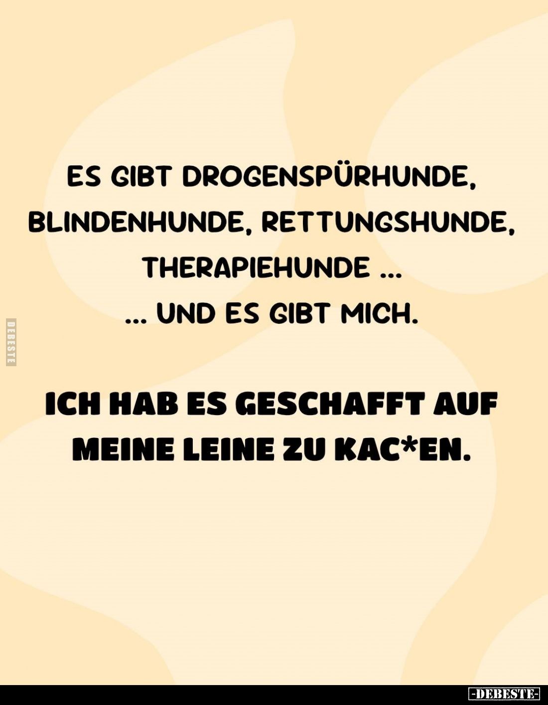 Es gibt Drogenspürhunde, Blindenhunde... Rettungshunde, Therapiehunde... Und es gibt mich.
Ich hab es geschafft auf meine Le...