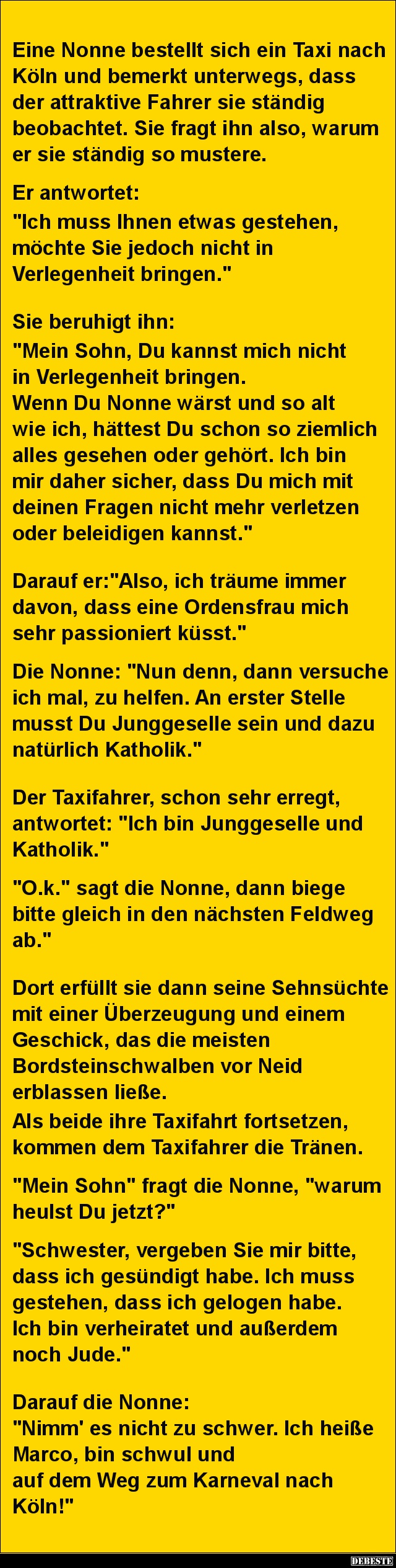 Eine Nonne bestellt sich ein Taxi nach Köln und bemerkt.. - Lustige Bilder | DEBESTE.de