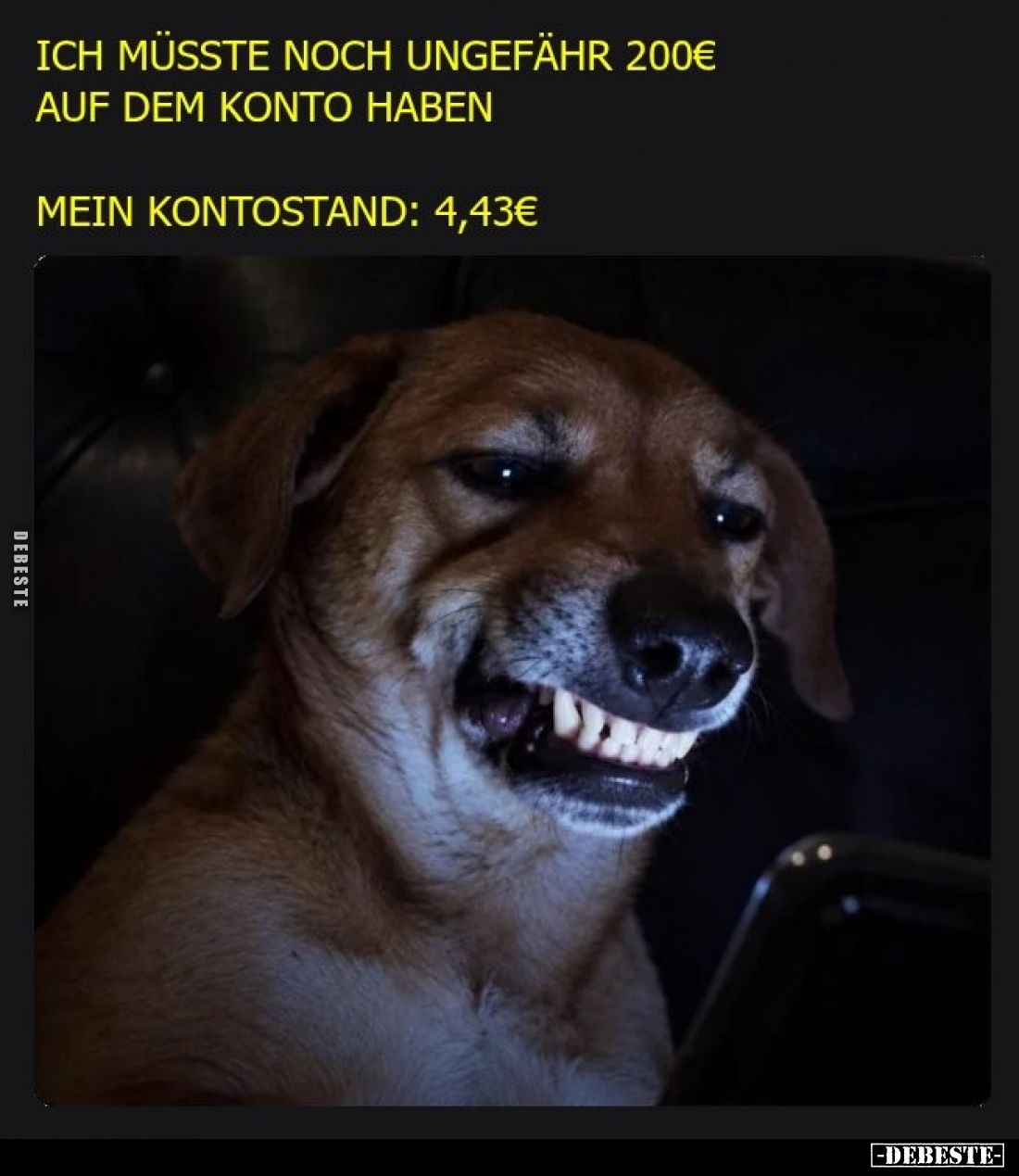 Ich müsste noch ungefähr 200€ auf dem Konto haben
-
Mein Kontostand: 4,43€