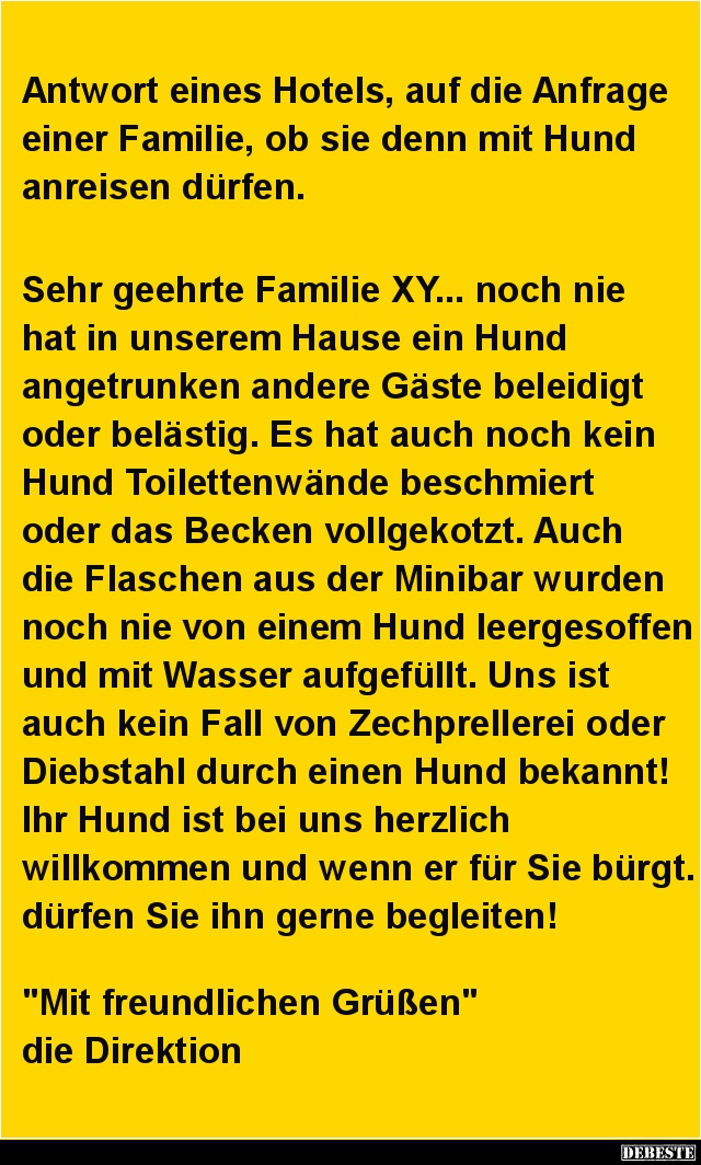 Antwort eines Hotels, auf die Anfrage einer Familie.. - Lustige Bilder | DEBESTE.de