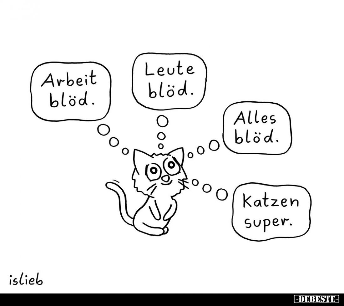 Arbeit blöd.
Leute blöd.
Alles blöd.
Katzen super.
