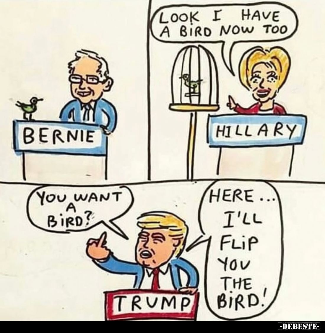 Look I have a bird now too.
-
You want a bird?
Here...
I'll flip you the bird.