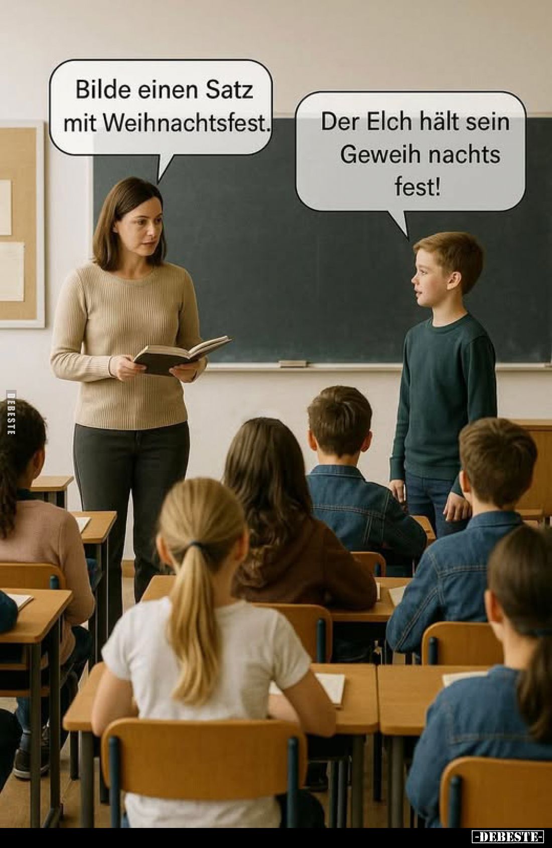 Bilde einen Satz mit Weihnachtsfest. -
Der Elch hält sein Geweih nachts fest!