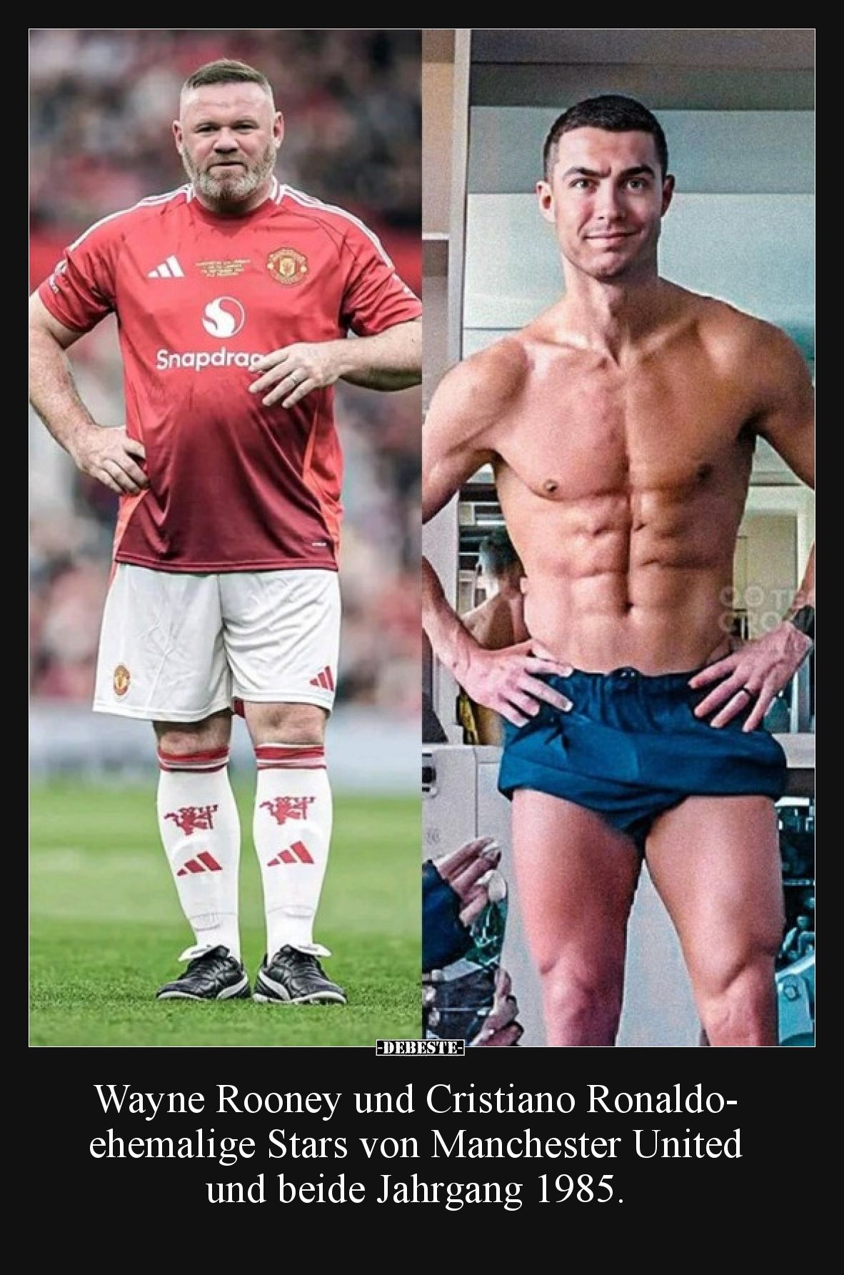 Wayne Rooney und Cristiano Ronaldo- ehemalige Stars von Manchester United und beide Jahrgang 1985.