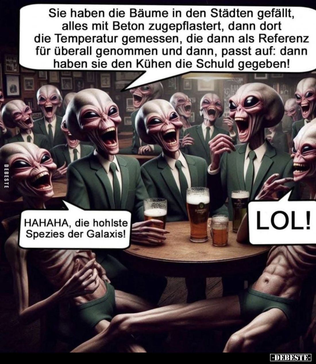 Sie haben die Bäume in den Städten gefällt, alles mit Beton zugepflastert, dann dort die Temperatur gemessen, die dann als Re...