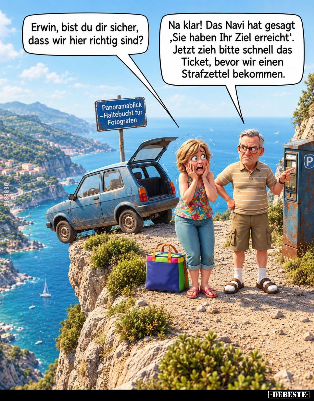 Erwin, bist du dir sicher, dass wir hier richtig sind?
-
Na klar! Das Navi hat gesagt „Sie haben Ihr Ziel erreicht“. Jetzt ...
