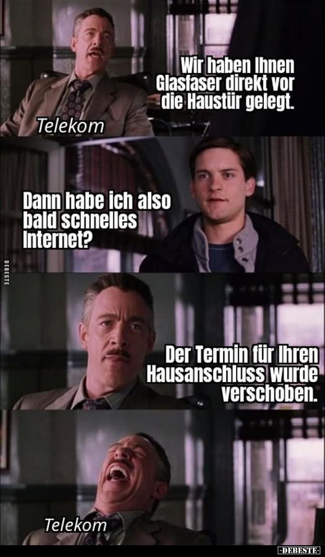Telekom
-
Wir haben Ihnen Glasfaser direkt vor die Haustür gelegt.
-
Dann habe ich also bald schnelles Internet?
-
Der ...