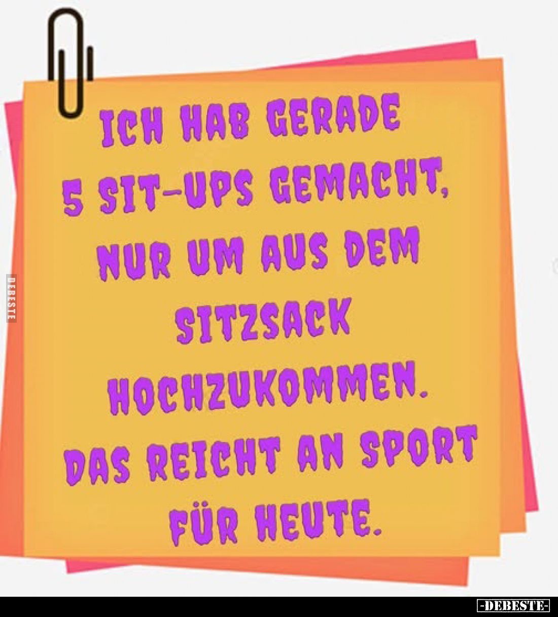 Ich hab gerade 5 Sit-ups gemacht, nur um aus dem Sitzsack hochzukommen.
Das reicht an Sport für heute.