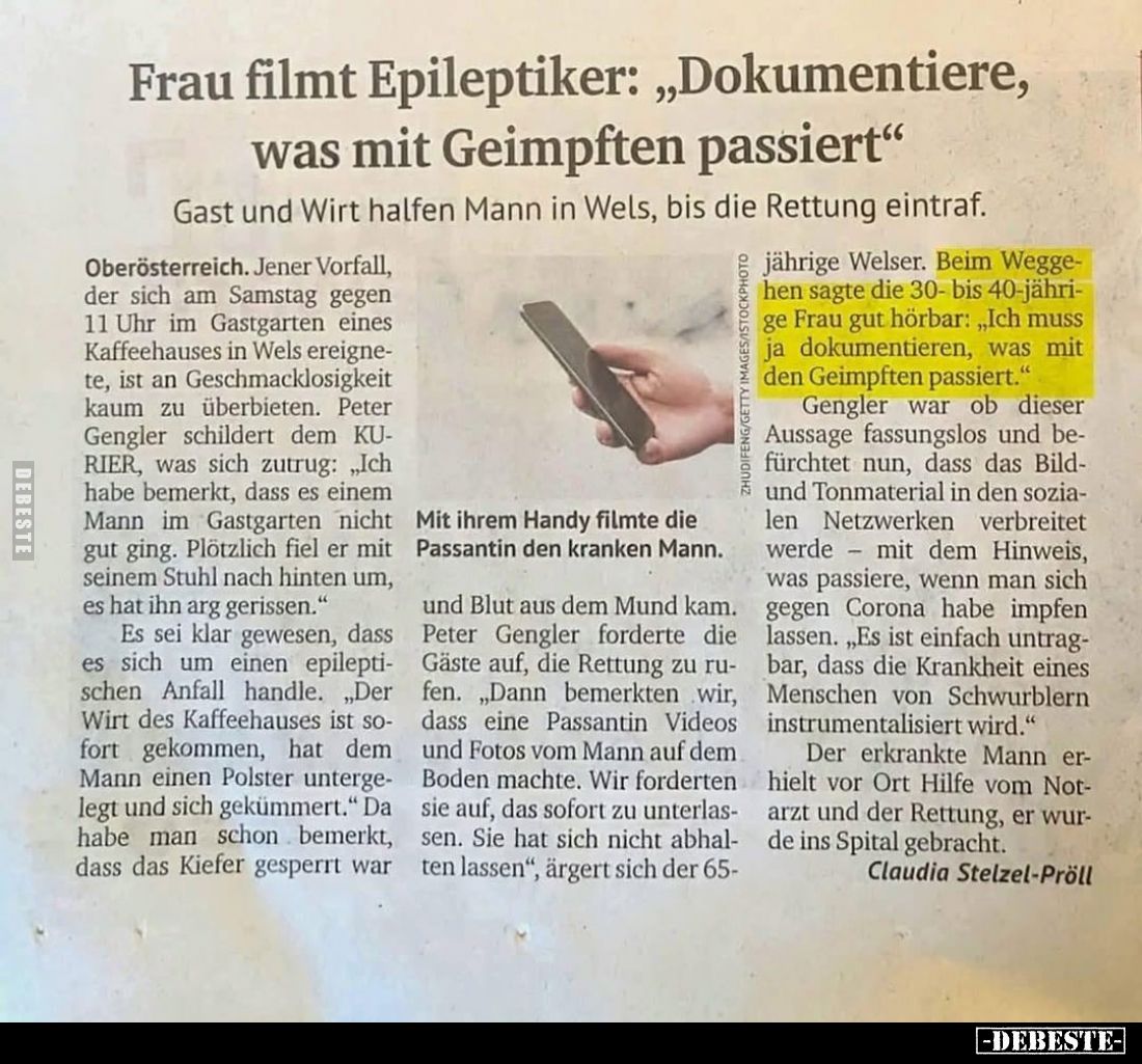 Frau filmt Epileptiker: „Dokumentiere, was mit Geimpften passiert"