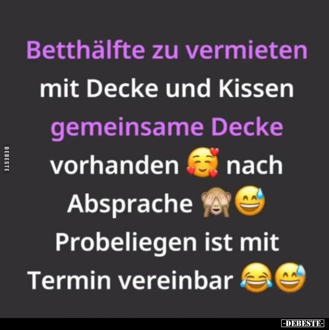 Betthälfte zu vermieten
mit Decke und Kissen
-
gemeinsame Decke
vorhanden nach
Absprache
-
Probeliegen ist mit
Termi...