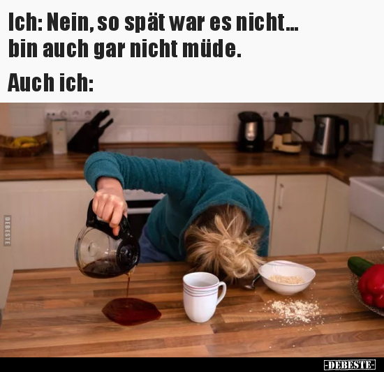 Ich: Nein, so spät war es nicht... bin auch gar nicht müde.
-
Auch ich: