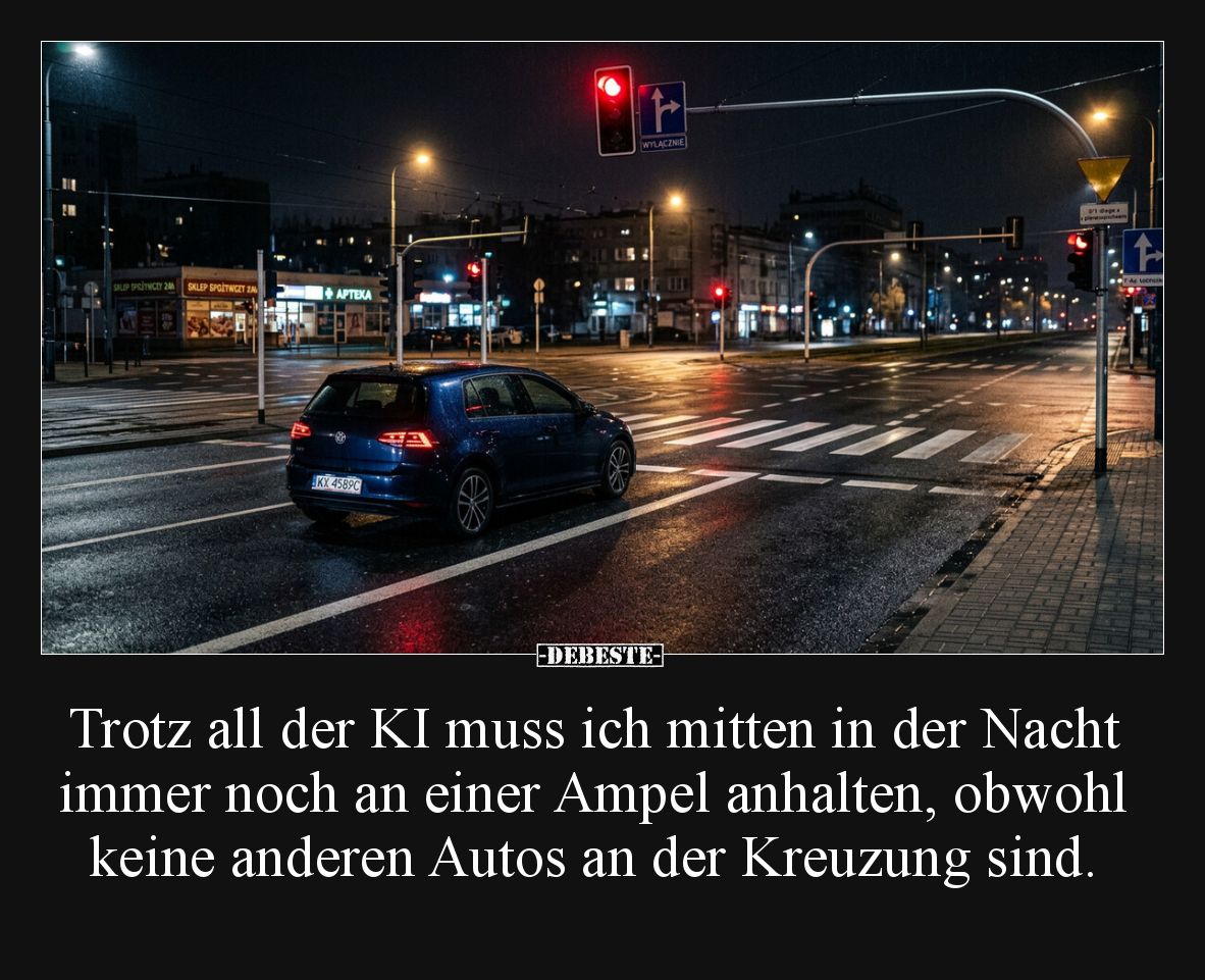 Trotz all der KI muss ich mitten in der Nacht immer noch an einer Ampel anhalten, obwohl keine anderen Autos an der Kreuzung ...