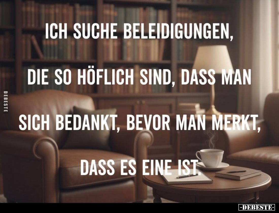 Ich suche Beleidigungen, die so höflich sind, dass man sich bedankt, bevor man merkt, dass es eine ist.