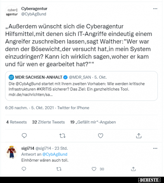 "Außerdem wünscht sich die Cyberagentur Hilfsmittel, mit.." - Lustige Bilder | DEBESTE.de