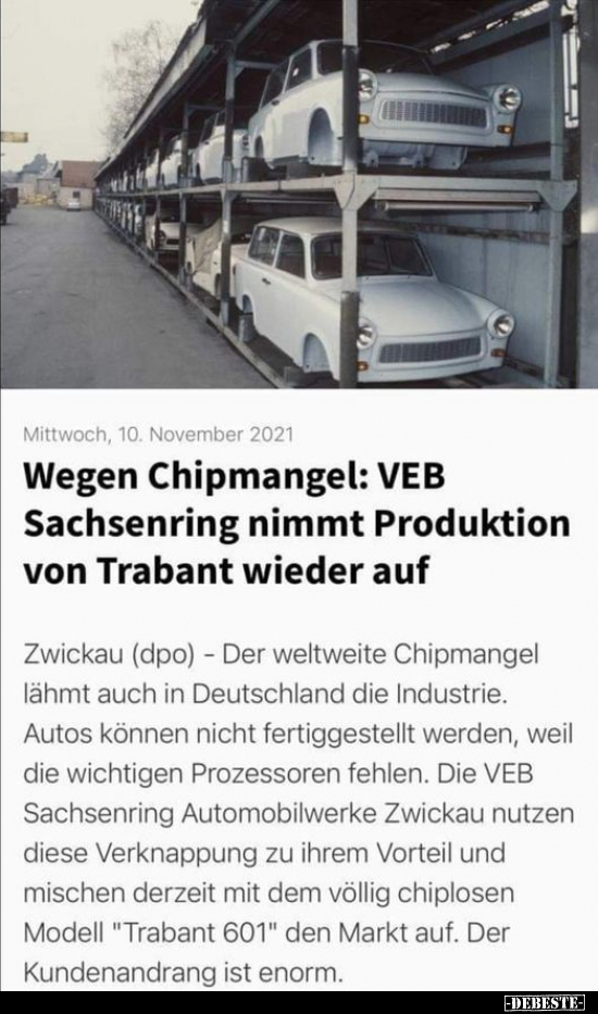 Wegen Chipmangel: VEB Sachsenring nimmt Produktion von.. - Lustige Bilder | DEBESTE.de