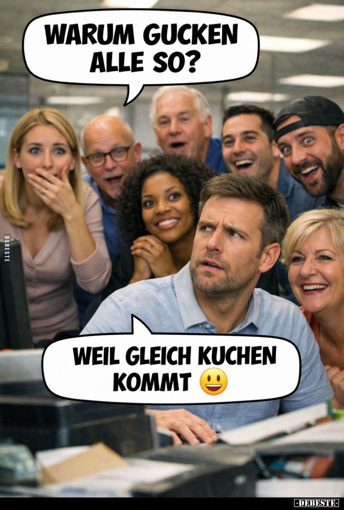 Warum gucken alle so? -
Weil gleich Kuchen kommt.