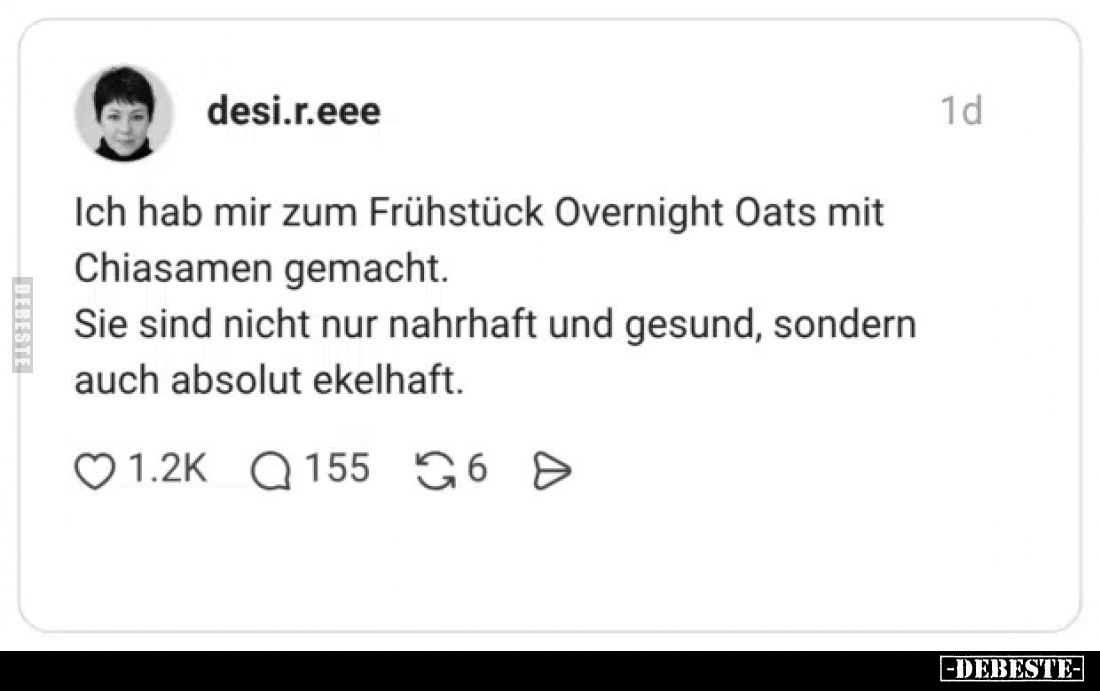 Ich hab mir zum Frühstück Overnight Oats mit Chiasamen gemacht.
Sie sind nicht nur nahrhaft und gesund, sondern auch absolut...