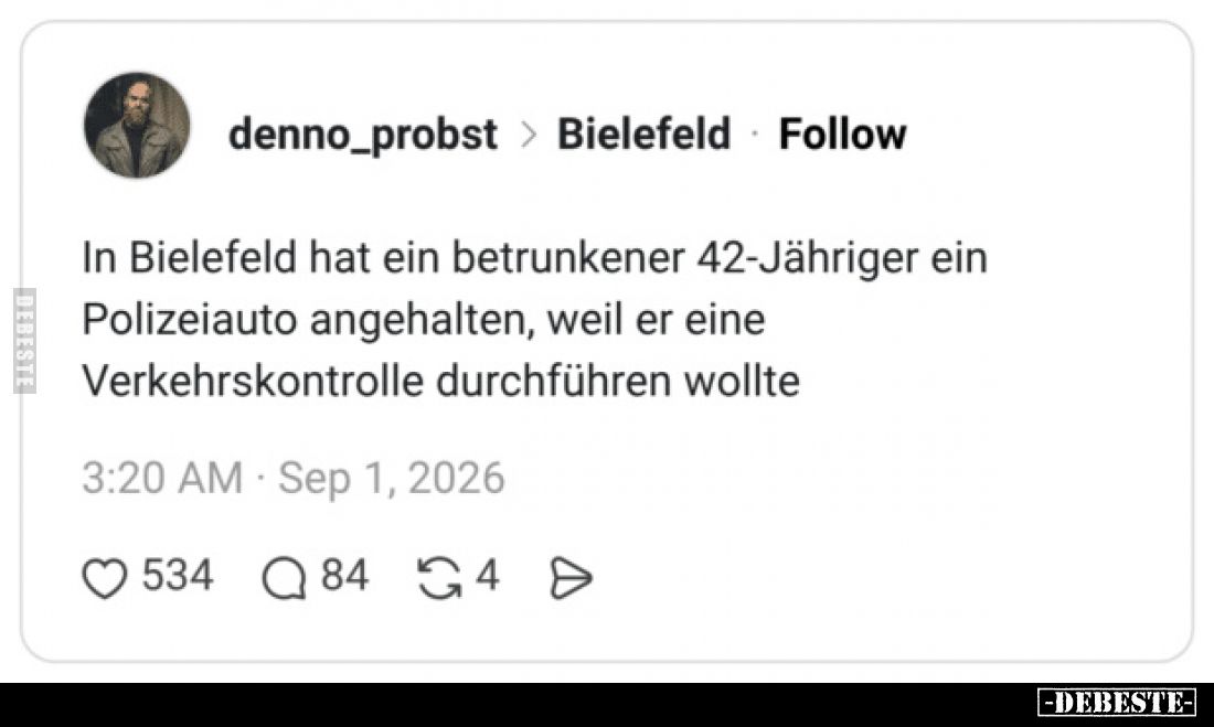In Bielefeld hat ein betrunkener 42-Jähriger ein Polizeiauto angehalten, weil er eine Verkehrskontrolle durchführen wollte