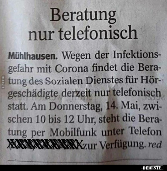 Beratung nur telefonisch Mühlhausen... - Lustige Bilder | DEBESTE.de