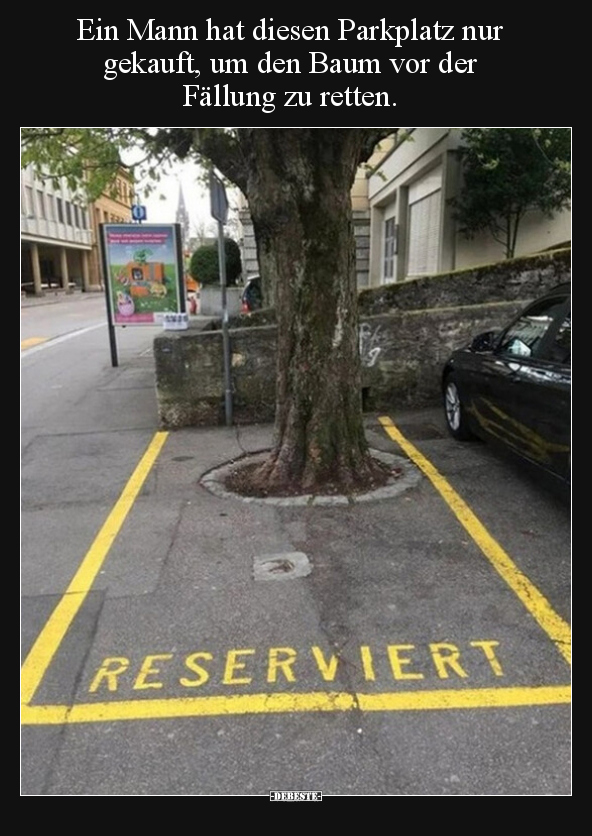 Ein Mann hat diesen Parkplatz nur gekauft, um den Baum vor.. - Lustige Bilder | DEBESTE.de