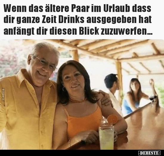 Wenn das ältere Paar im Urlaub dass dir ganze Zeit Drinks..