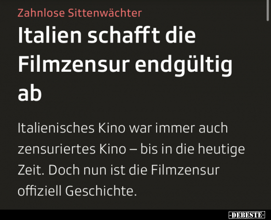 Italien schafft die Filmzensur endgültig ab..