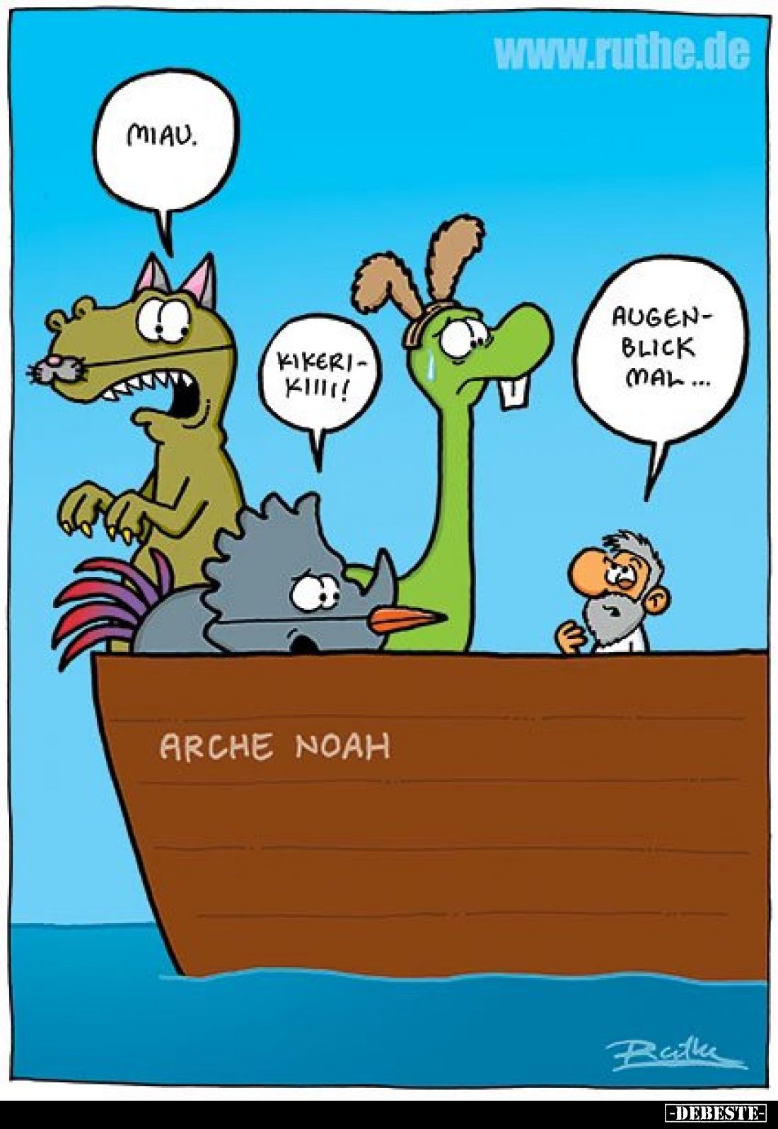 Miau.
Kikeri-kiiii!
Augenblick mal...