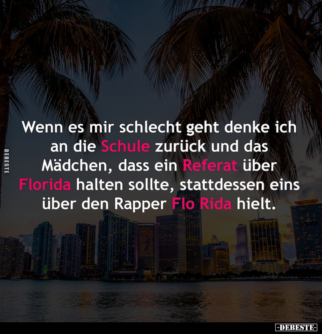 Wenn es mir schlecht geht denke ich an die Schule zurück und das Mädchen, dass ein Referat über Florida halten sollte, stattd...