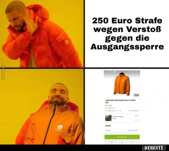 250 Euro Strafe wegen Verstoß gegen die Ausgangssperre..