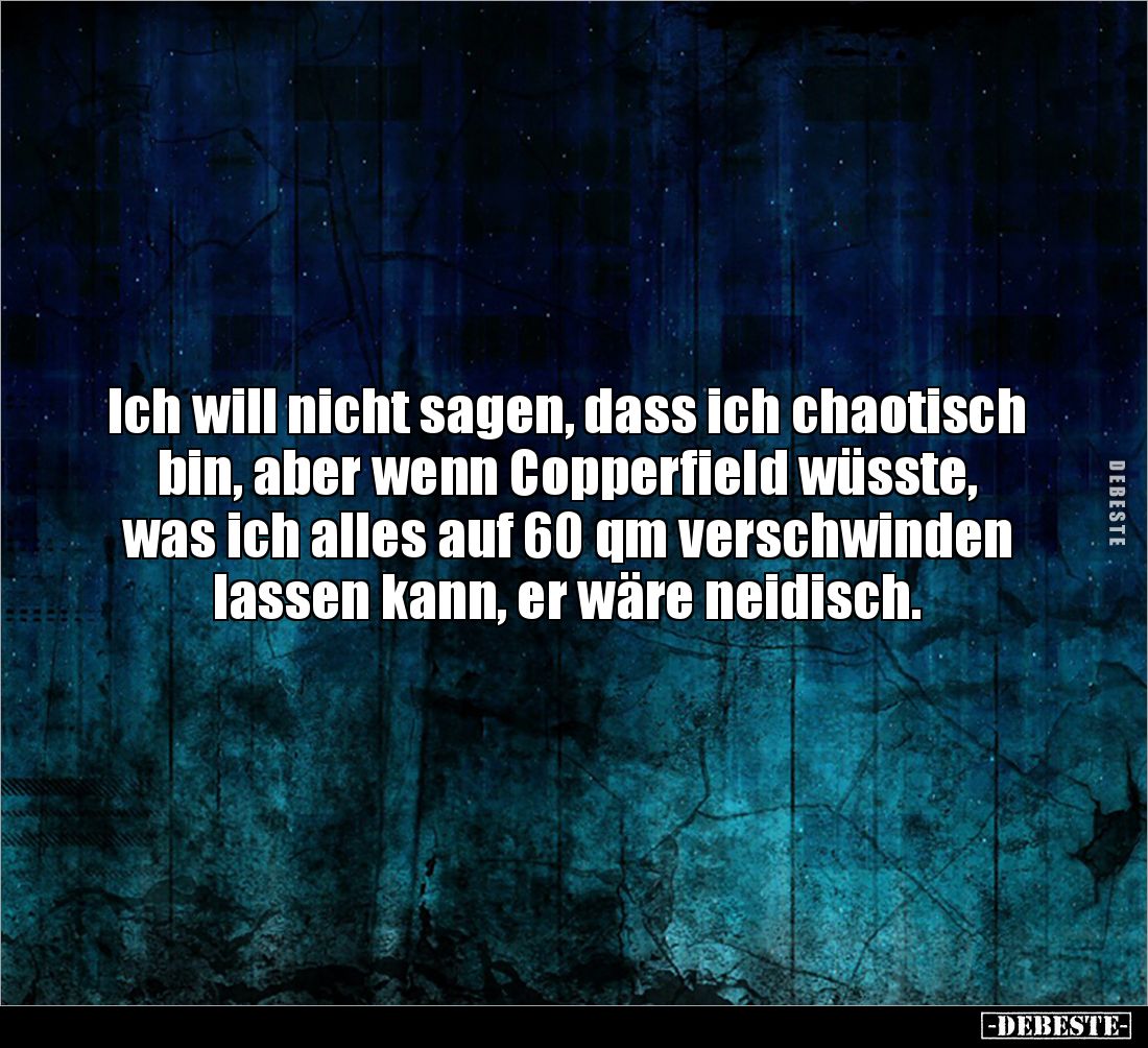 Ich will nicht sagen, dass ich chaotisch bin, aber wenn Copperfield wüsste, was ich alles auf 60 qm verschwinden lassen kann,...