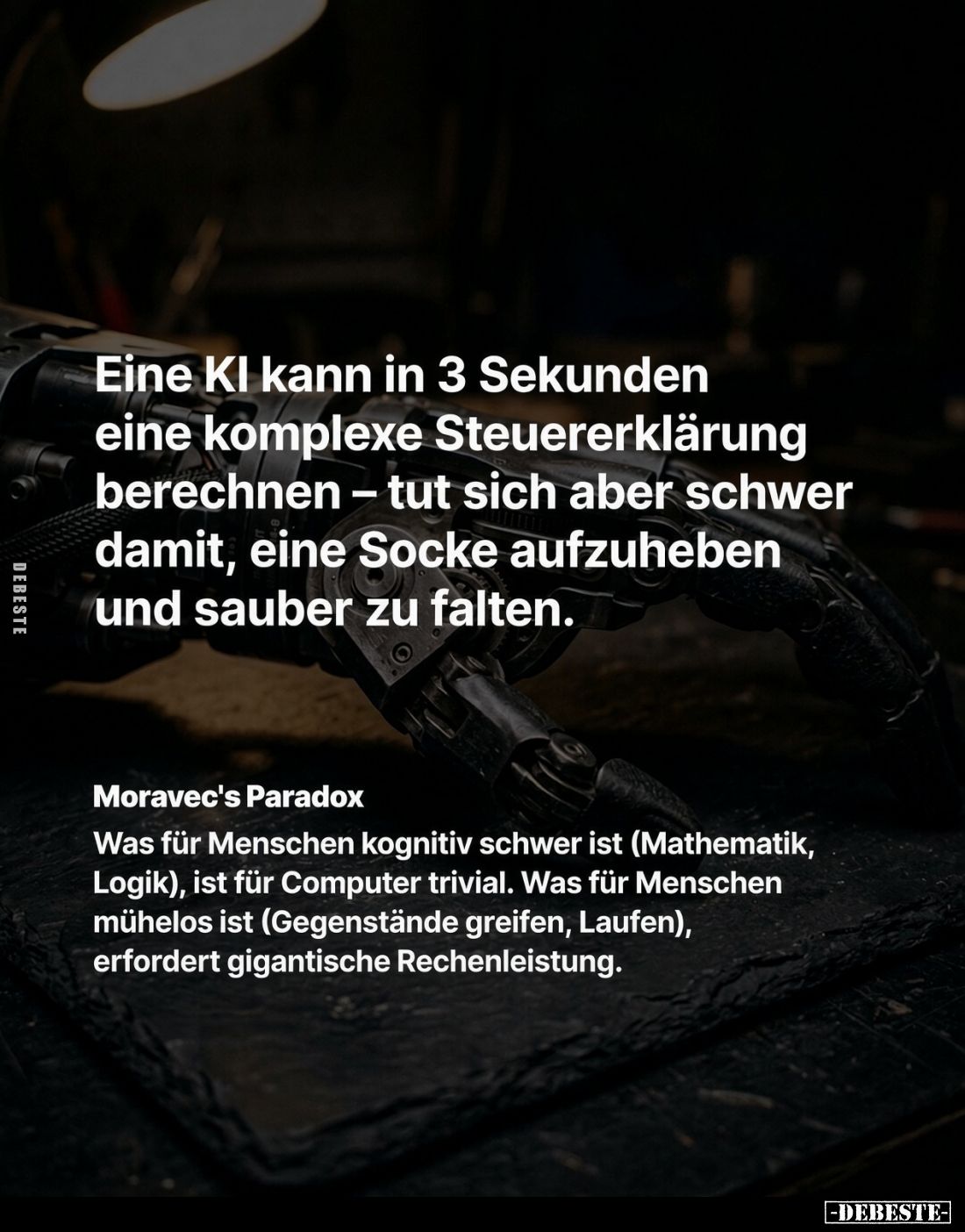 Eine KI kann in 3 Sekunden eine komplexe Steuererklärung berechnen – tut sich aber schwer damit, eine Socke aufzuheben und sa...