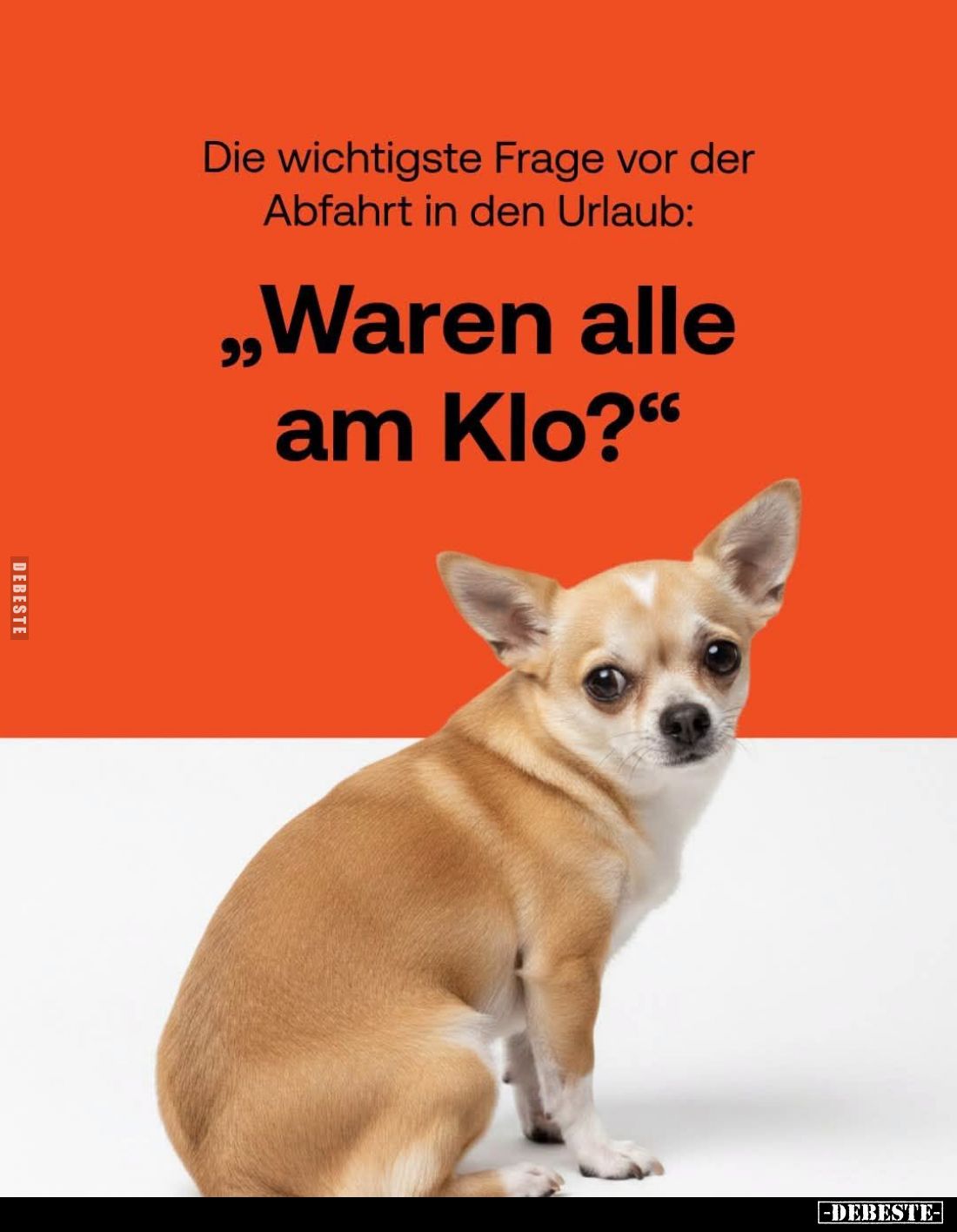 Die wichtigste Frage vor der Abfahrt in den Urlaub:
"Waren alle am Klo?"