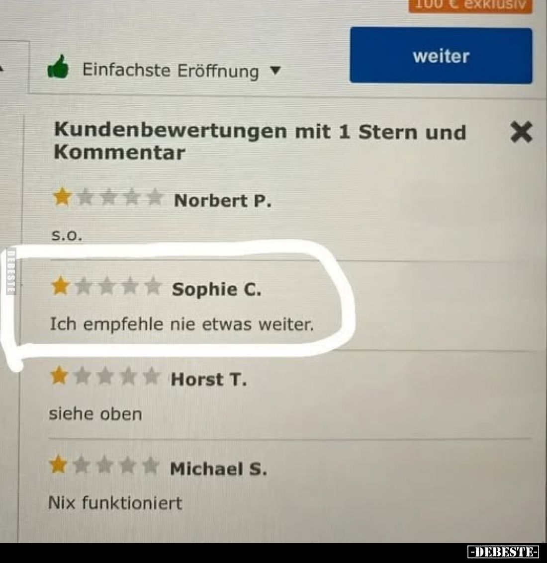 Ich empfehle nie etwas weiter.