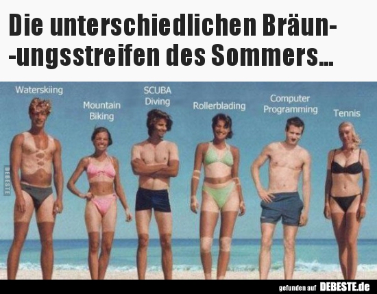 Die unterschiedlichen Bräunungsstreifen des..