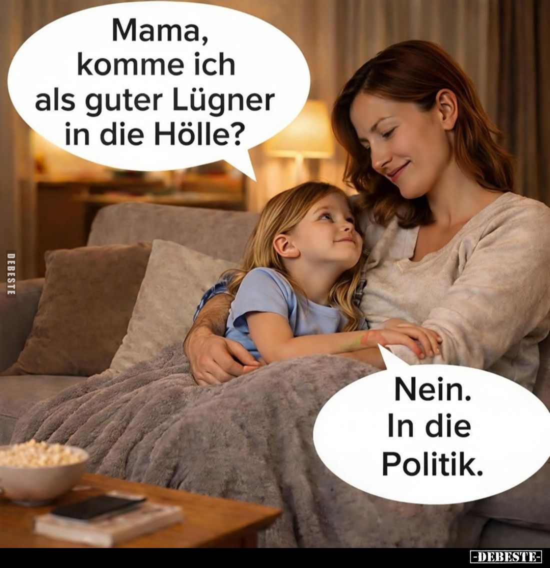 Mama, komme ich als guter Lügner in die Hölle? -
Nein. In die Politik.