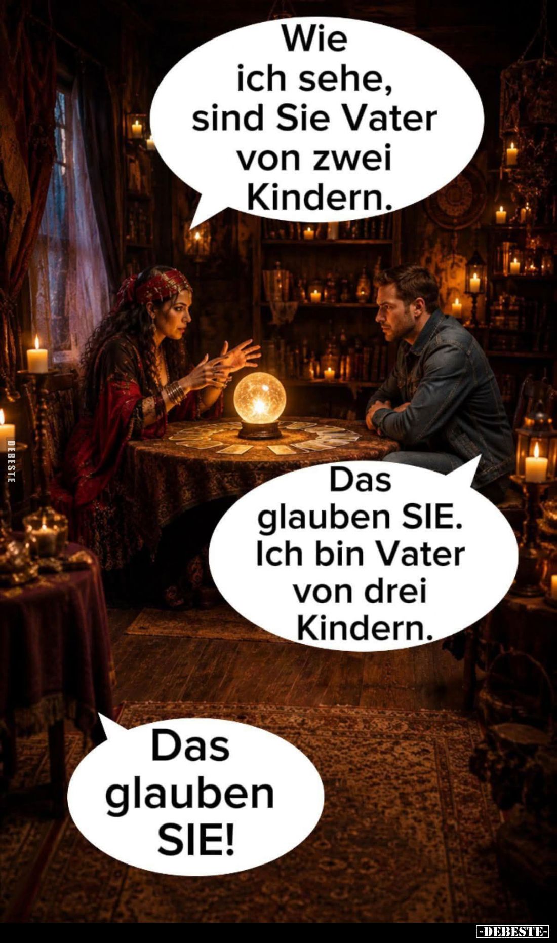 Wie ich sehe, sind Sie Vater von zwei Kindern. -
Das glauben SIE. Ich bin Vater von drei Kindern. -
Das glauben SIE!