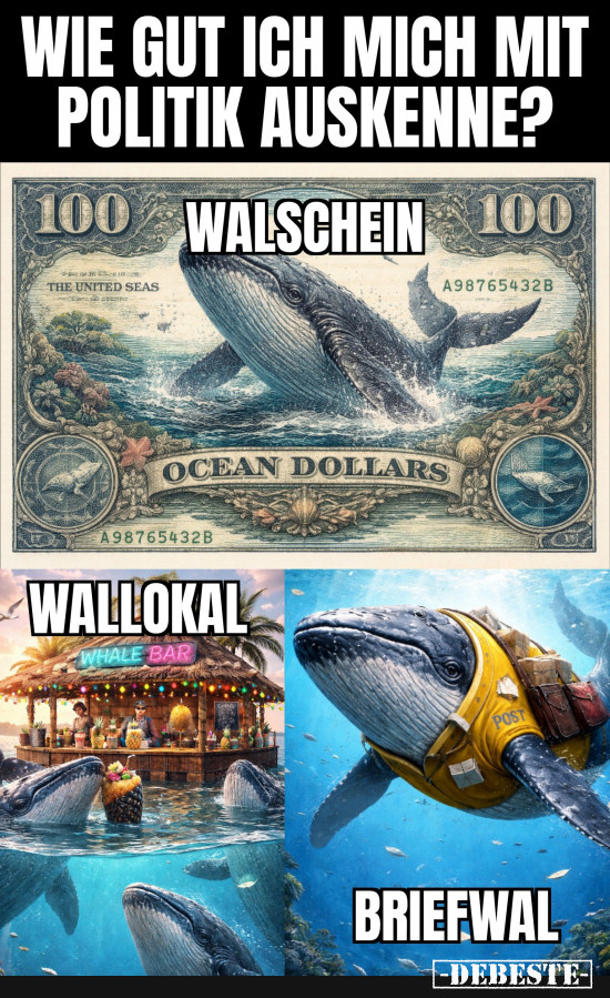 Mal was lustiges mit Walen. Und ganz so schlecht ist mein Politiker wissen dann doch nicht. - Lustige Bilder | DEBESTE.de