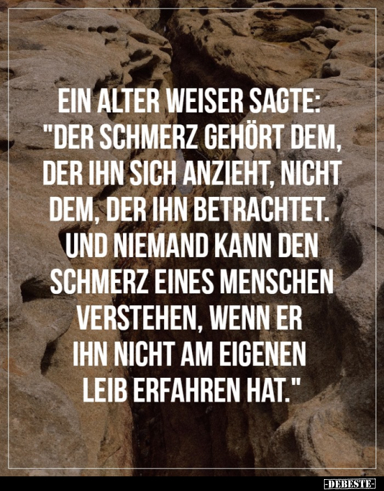 Ein alter Weise sagte: "Der Schmerz gehört dem, der ihn.."
