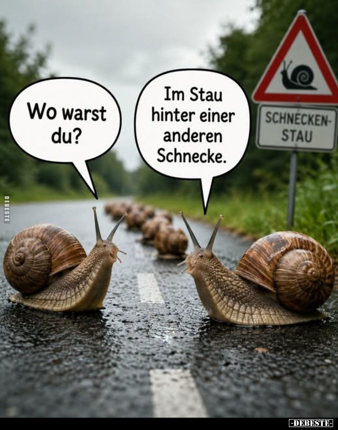 Wo warst du?
-
Im Stau hinter einer anderen Schnecke.