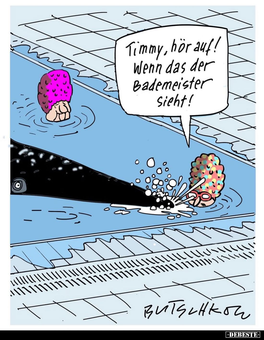 Timmy, hör auf! Wenn das der Bademeister sieht!