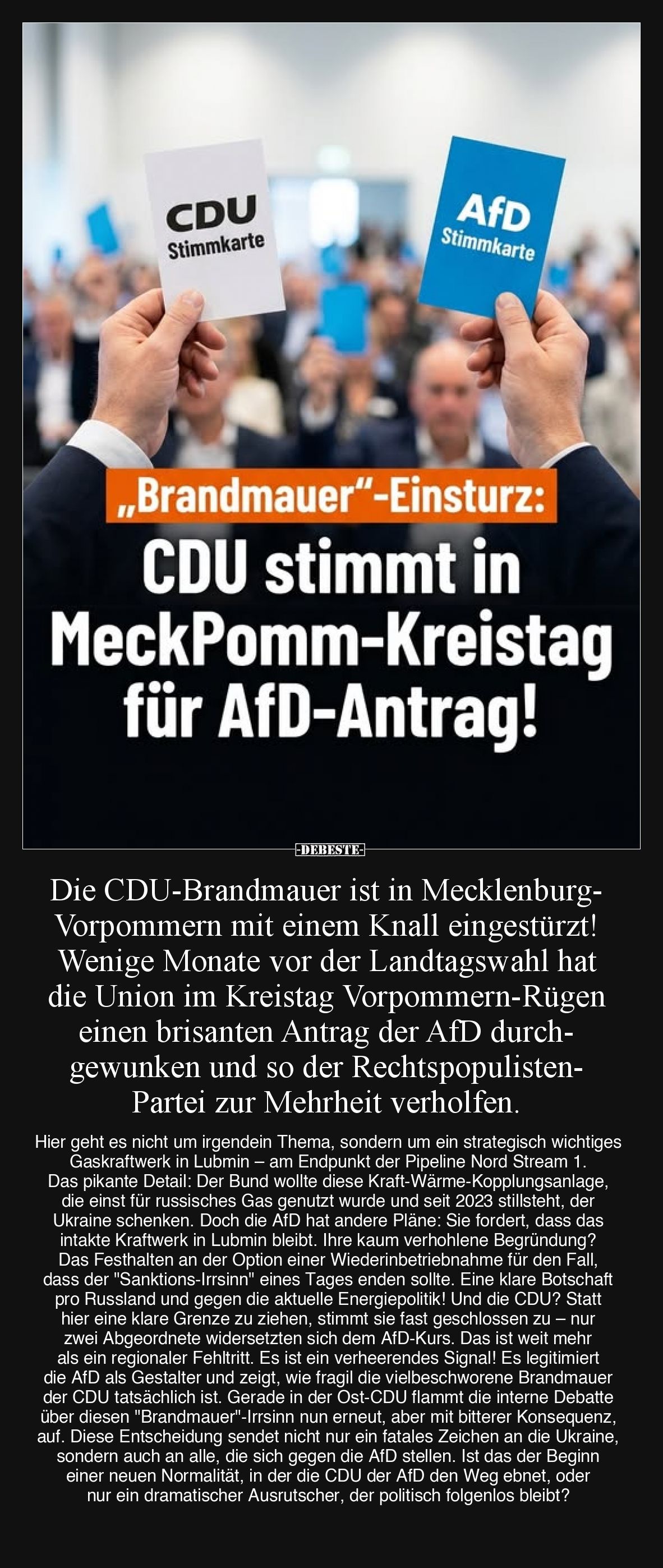 Die CDU-Brandmauer ist in Mecklenburg-Vorpommern mit einem Knall eingestürzt! Wenige Monate vor der Landtagswahl hat die Unio...