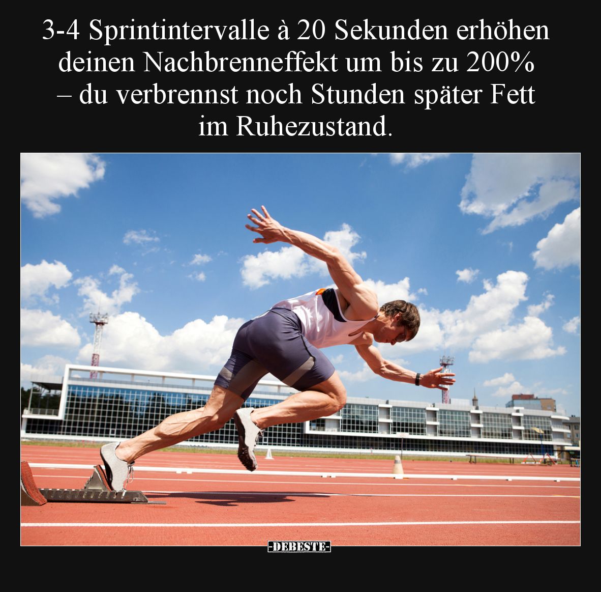 3-4 Sprintintervalle à 20 Sekunden erhöhen deinen Nachbrenneffekt um bis zu 200% – du verbrennst noch Stunden später Fett im ...